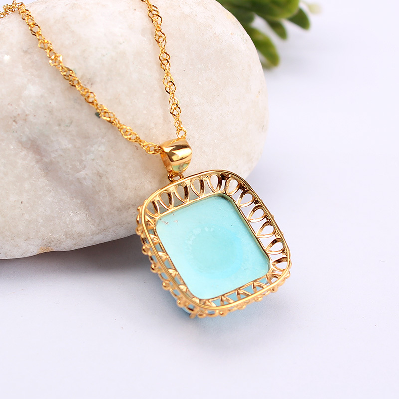 映时g18k金镶时尚方形绿松石吊坠