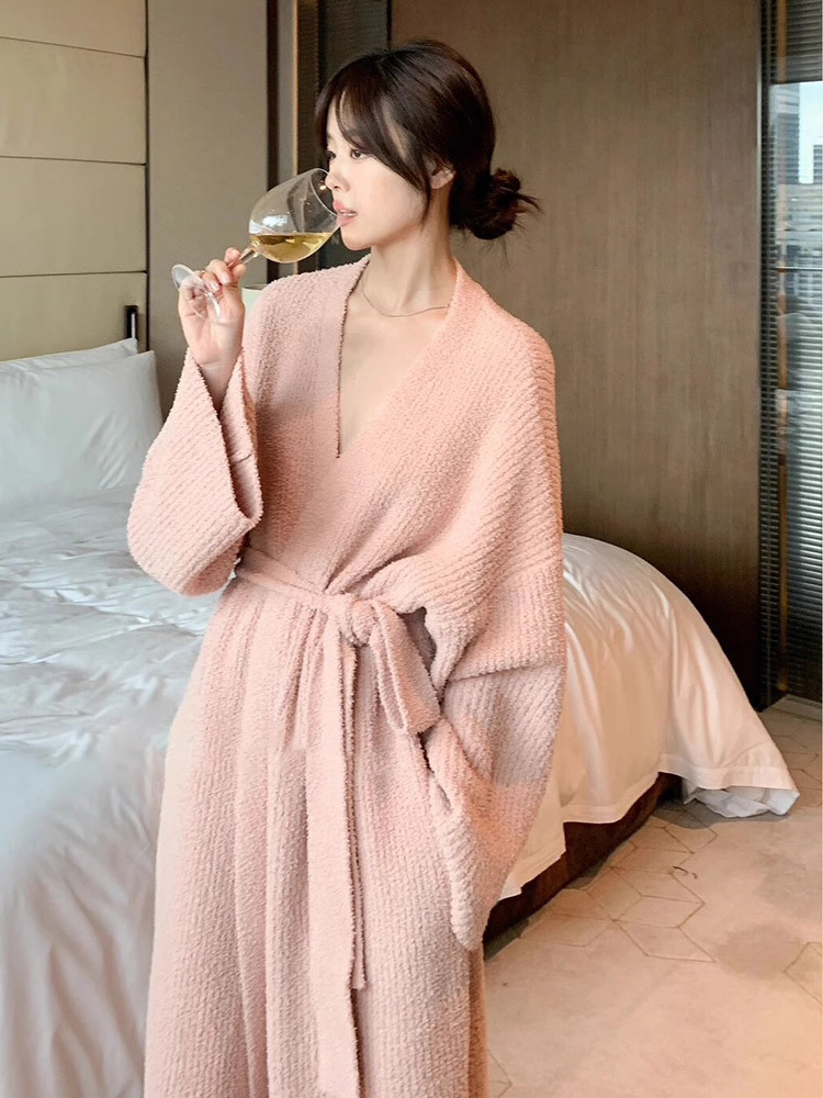 丽鸟儿新款韩版高级感珍贝绒睡衣毛绒绒家居服睡袍·FSZY-韩版高级感珍贝绒粉色