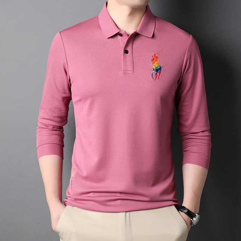 富铤干爽珠地棉秋季舒适柔软男式长袖polo衫s3822蓝色