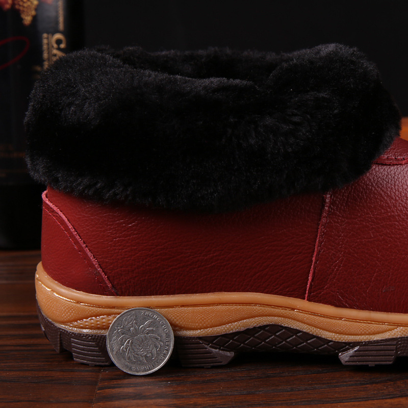 安柘娜冬季男女居家牛皮棉鞋情侣家居地板防滑厚底DT015·04酒红色-（女款）