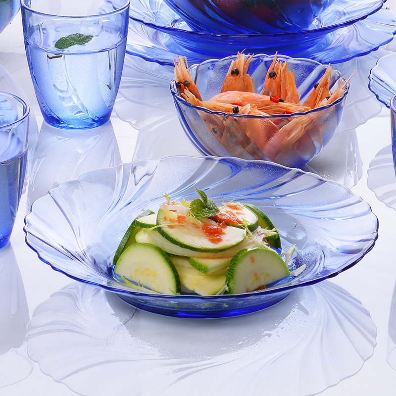 多莱斯DURALEX 法国进口钢化玻璃餐具碗盘碟套装微波炉适用14件套·浅蓝色
