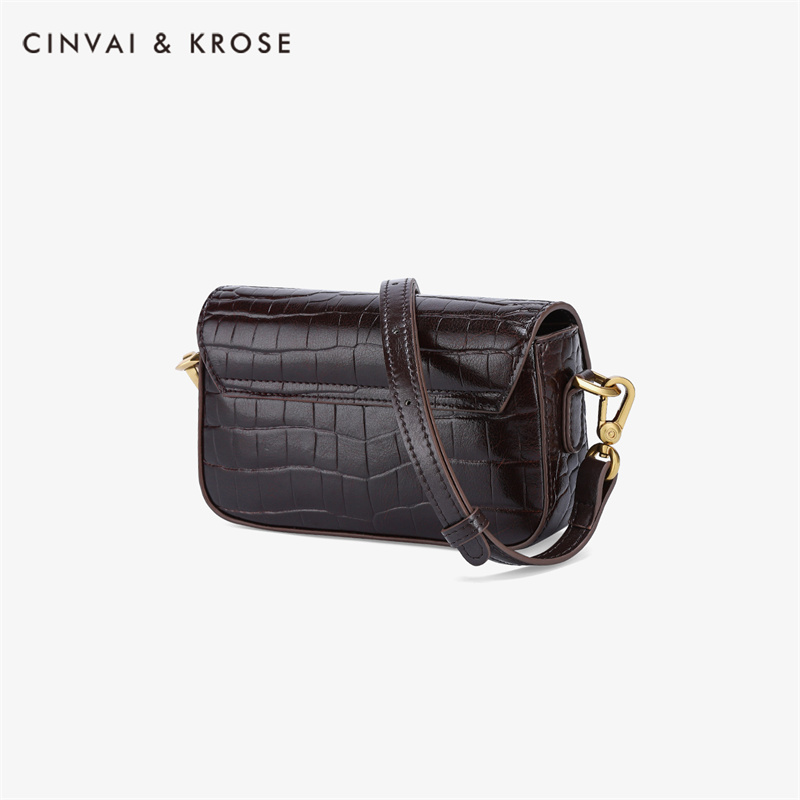 CinvaiKrose牛皮包包女女包斜挎包潮时尚高级感单肩包B6091·深咖色