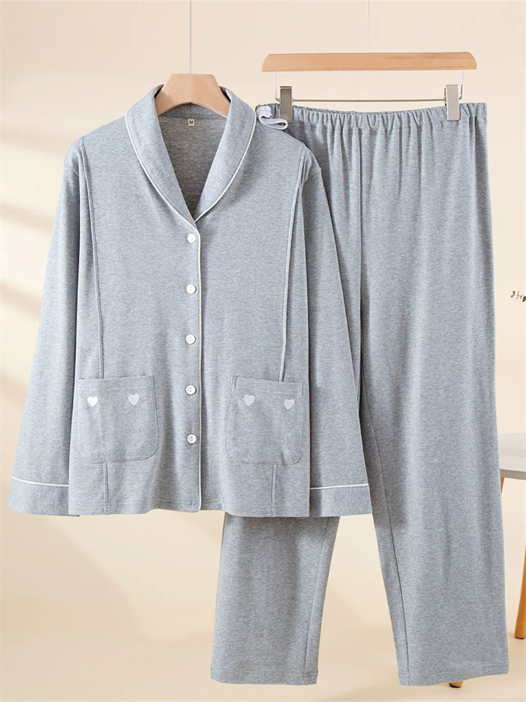 棉朵妮全棉毛口袋刺绣套装·灰棉毛