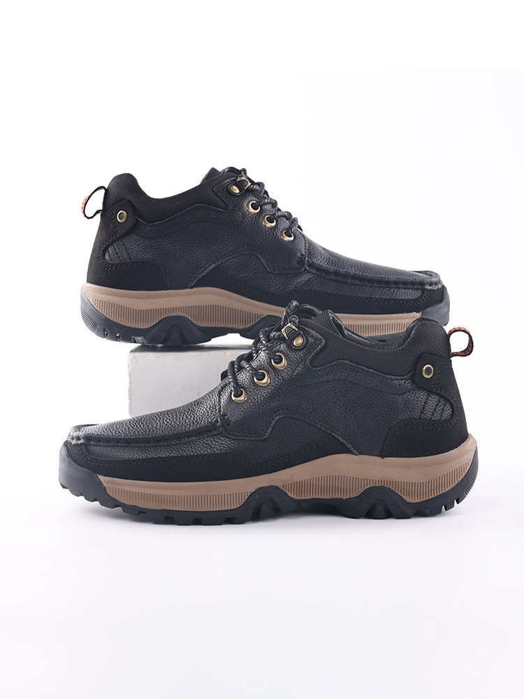 时尚休闲大码男士皮鞋厚底低帮运动耐磨户外登山男鞋LKS-L229·黑色羊毛