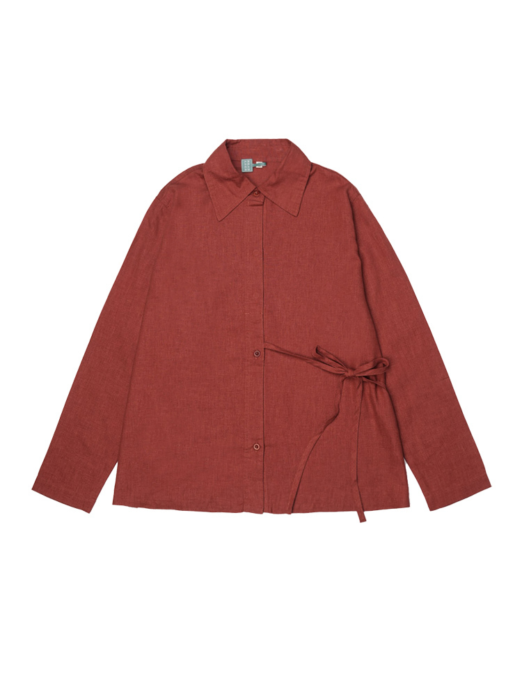 锦上缘女式腰绳装饰衬衣·红褐色