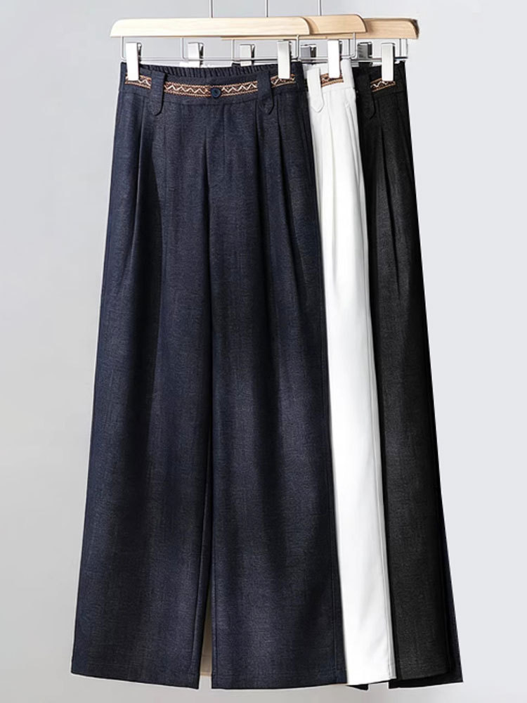 复古装饰高腰垂感休闲裤8838#·象牙白