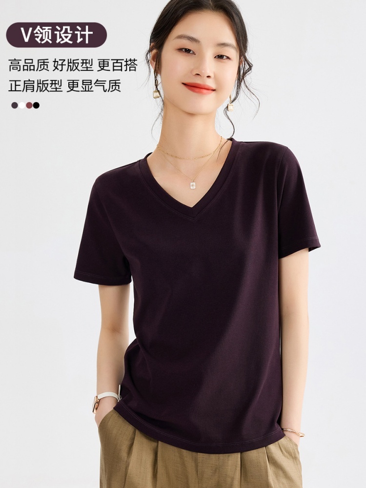 【绒感高弹】修娴简约正肩V领T恤M710·白色