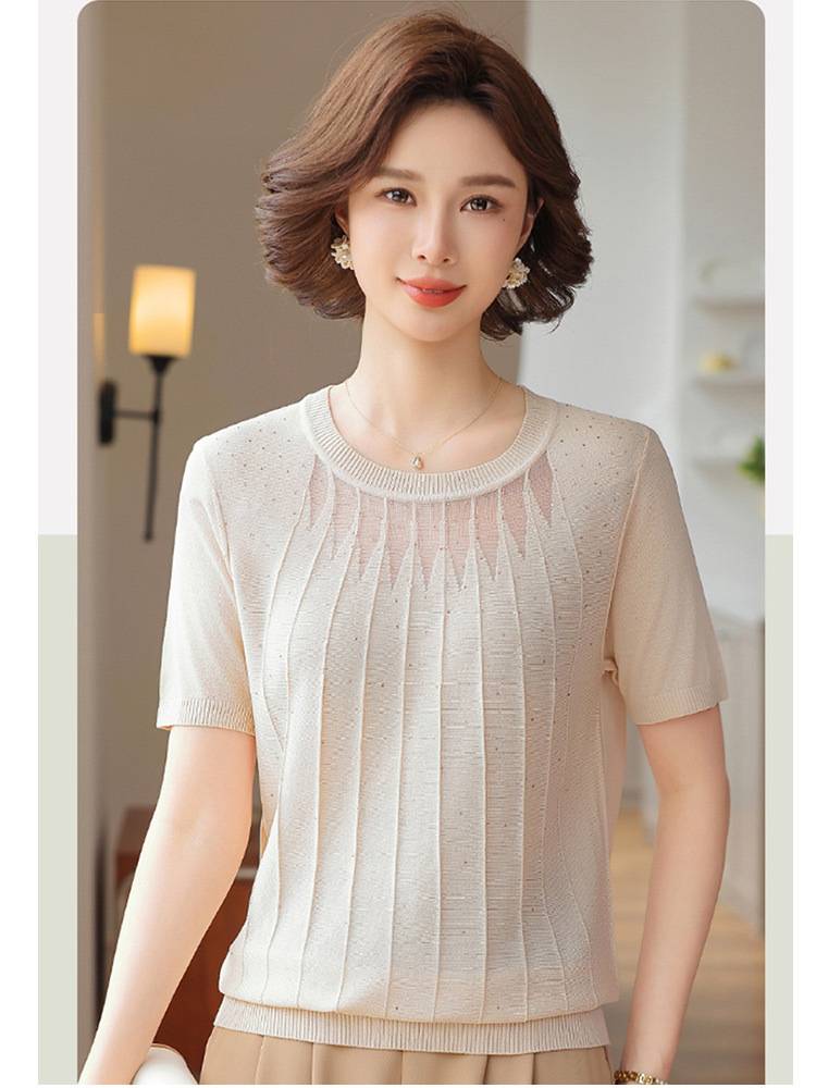 欧奈丝 女士大码国风镂空短袖冰麻衫6155608·紫色