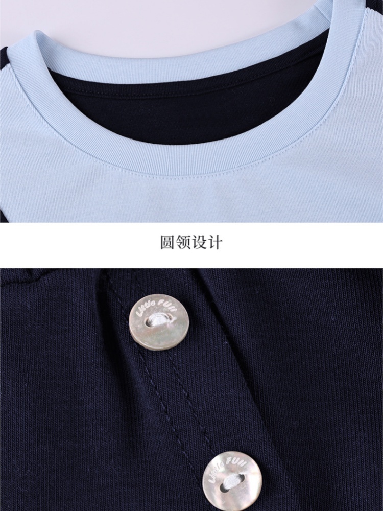 【92精梳棉】轩凌子假两件设计感T恤XS82610007·宝蓝色