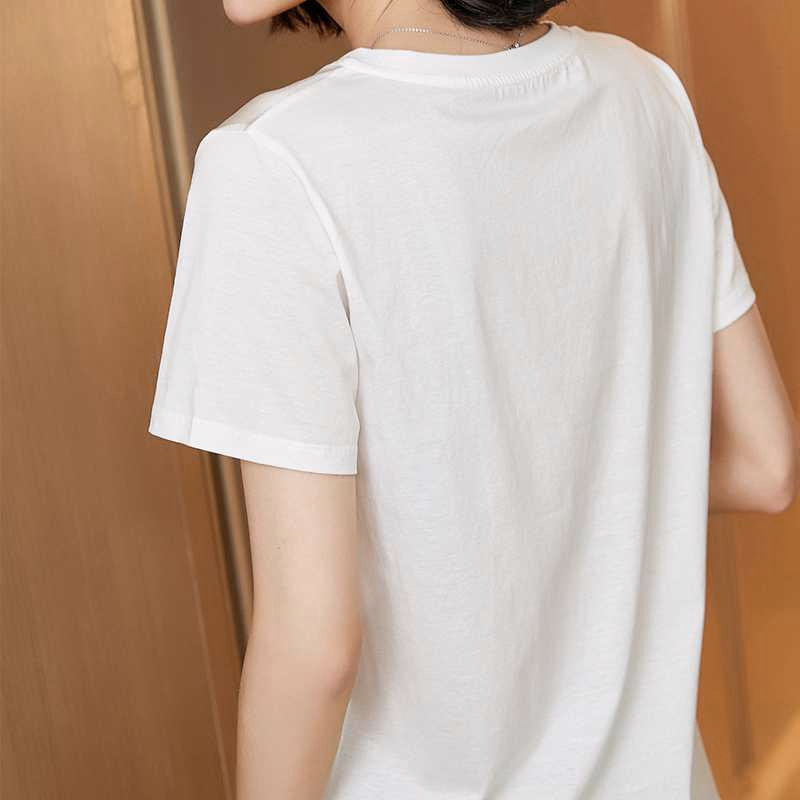 丁摩 真丝纯棉短袖T恤半袖打底短袖上衣XJ01·群马白色