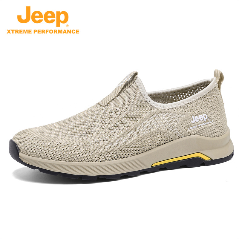 jeep一脚蹬男鞋新款透气休闲运动轻便软底防滑P221291204·沙色