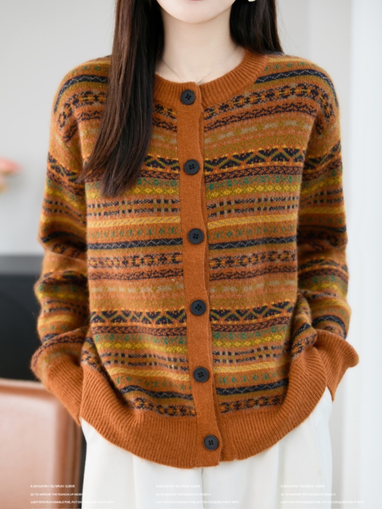 特舒冬款加厚彩色条纹开衫毛衣TS-2127·橘色