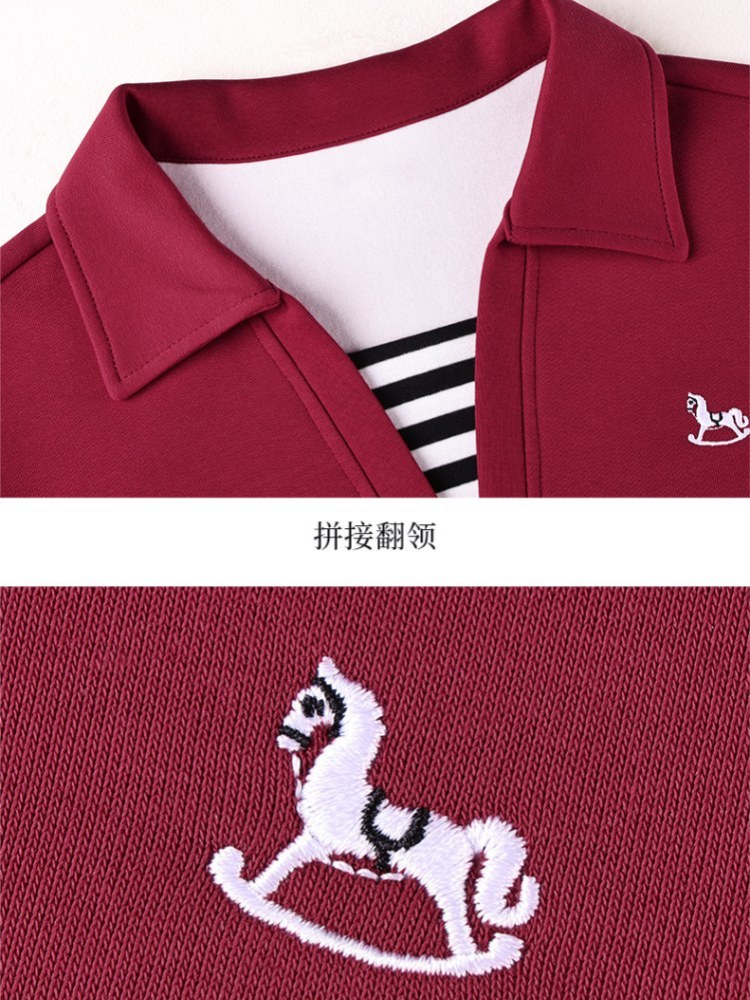 轩凌子拼接正肩翻领卫衣XS82610090·花灰色