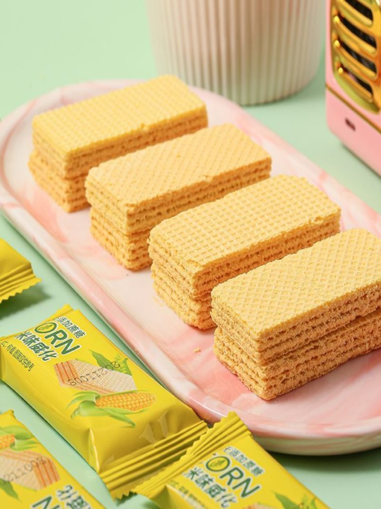 无蔗糖玉米威化饼干 100包 粗粮饼干 充饥代餐小吃整箱 8g/包