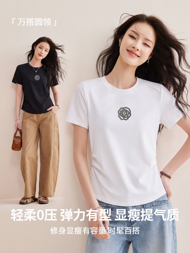 【80S丝光长绒棉】修娴重工玫瑰烫钻T恤W26·白色