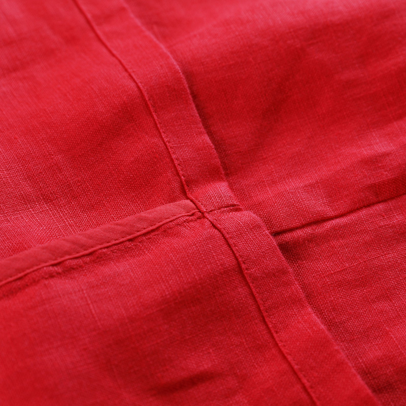 丁摩 新款旅行文艺纯亚麻红色沙滩棉麻连衣裙18-QL35·红色