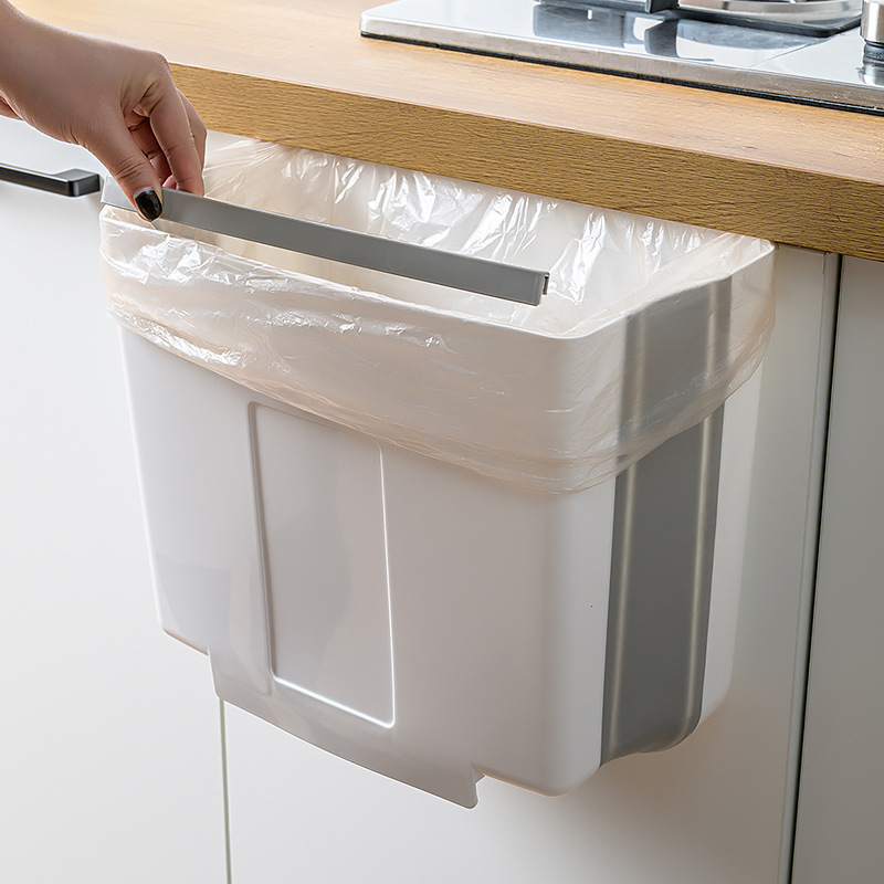 宝优妮厨房折叠垃圾桶家用多功能橱柜门壁挂式杂物桶·白色