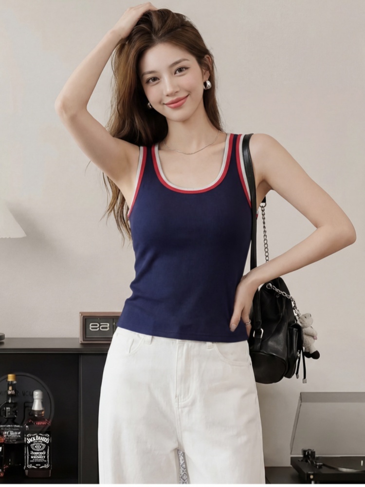 2件赛蔻罩杯一体撞色拼接背心8008·藏青色