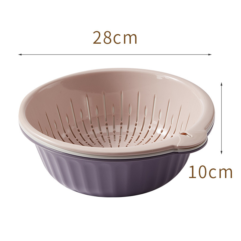 家用淘菜洗菜三层洗菜盆淘米篮沥水篮三件套（白色+紫色+粉色）