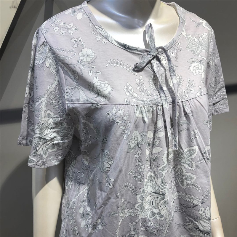 纤丝鸟温馨优雅女士印花半袖七分裤套装·20082-浅灰花