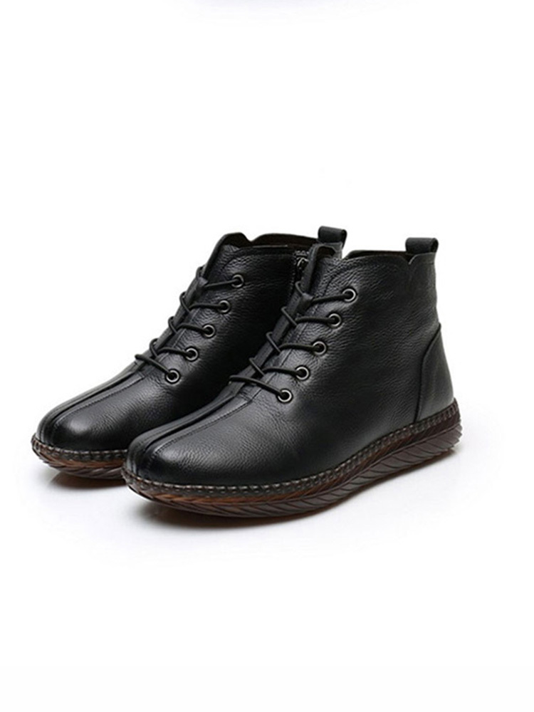 日本品牌Bakerloo舒适牛皮加绒软底马丁靴·黑色