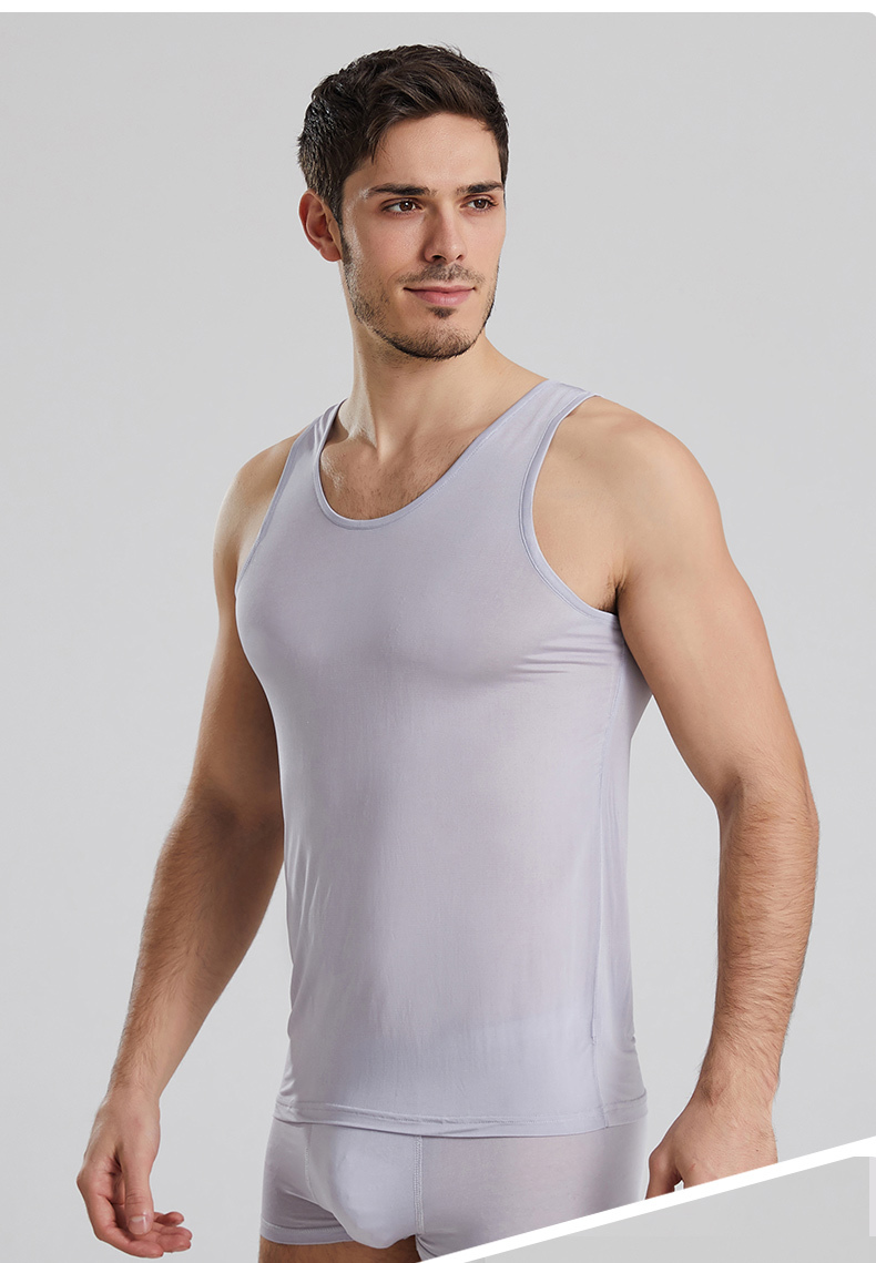 屿绸桑蚕丝真丝打底夏季男背心1045白色