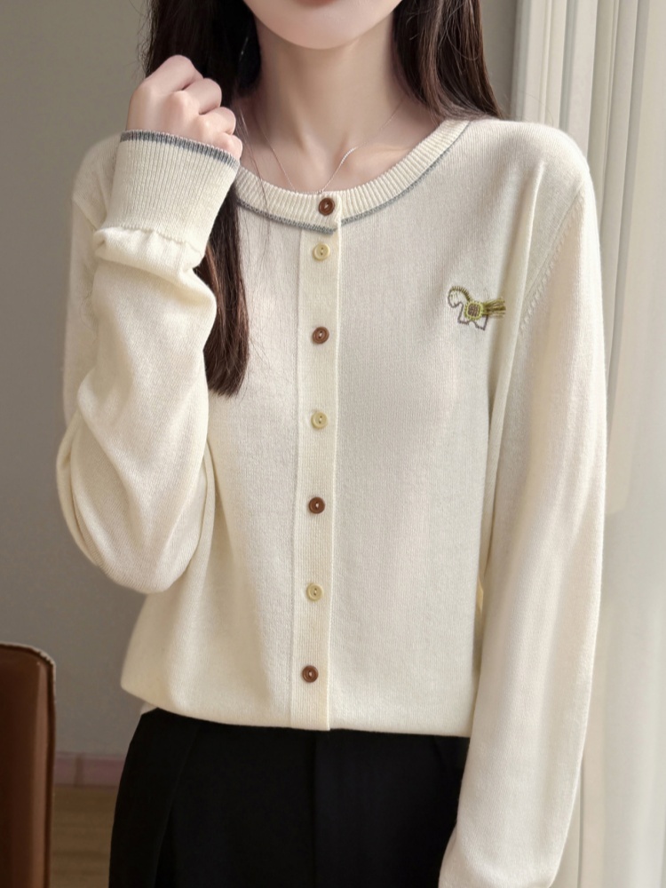 【精纺羊毛】特舒双色纽扣刺绣开衫针织衫TS-2185·浅蓝