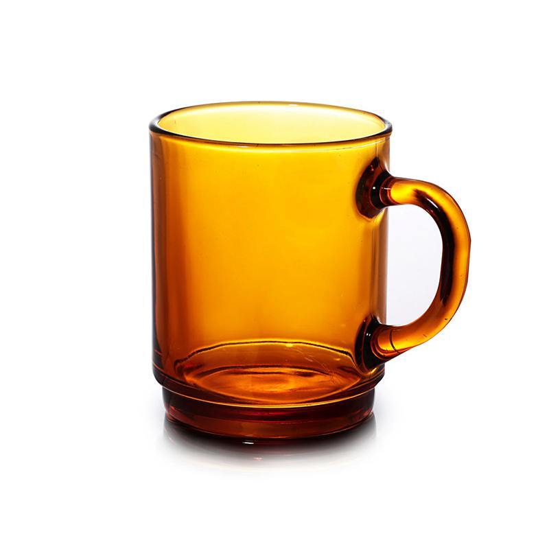 DURALEX法国多莱斯 钢化玻璃水杯果汁茶杯马克杯办公杯带把水杯2只装·琥珀色直筒款
