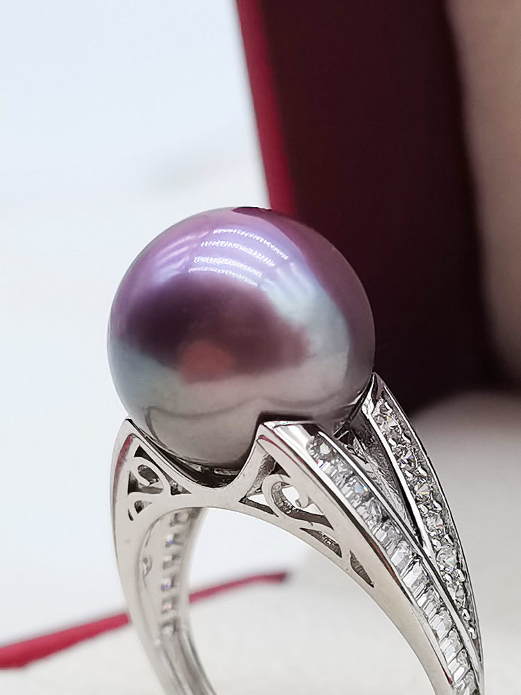 WX明益珠宝S925妖紫色珍珠戒指11-12MM