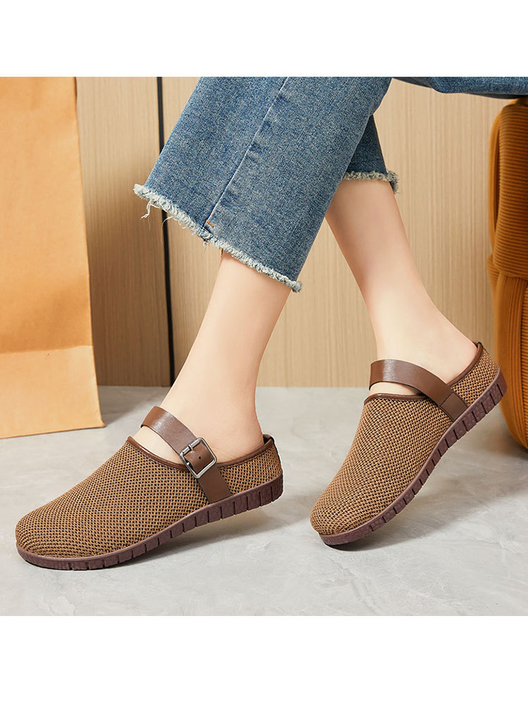 【爆款特价】时尚飞织镂空透气轻便一脚蹬勃肯半拖鞋·咖色