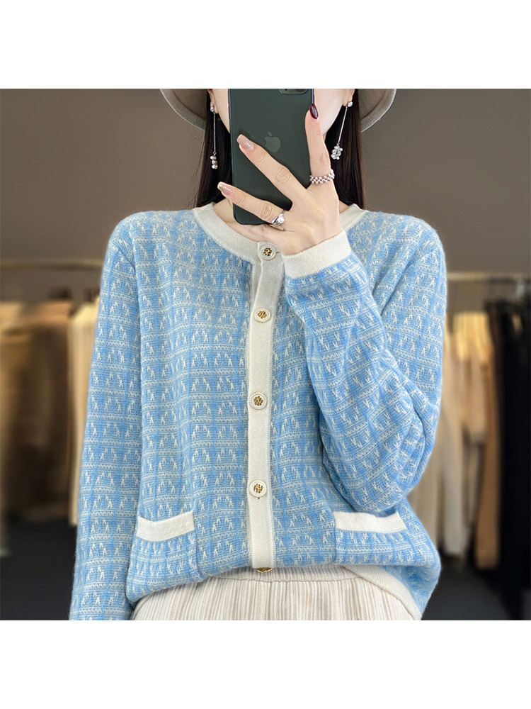 【100羊毛】小香风特惠链接开衫外套·水蓝色
