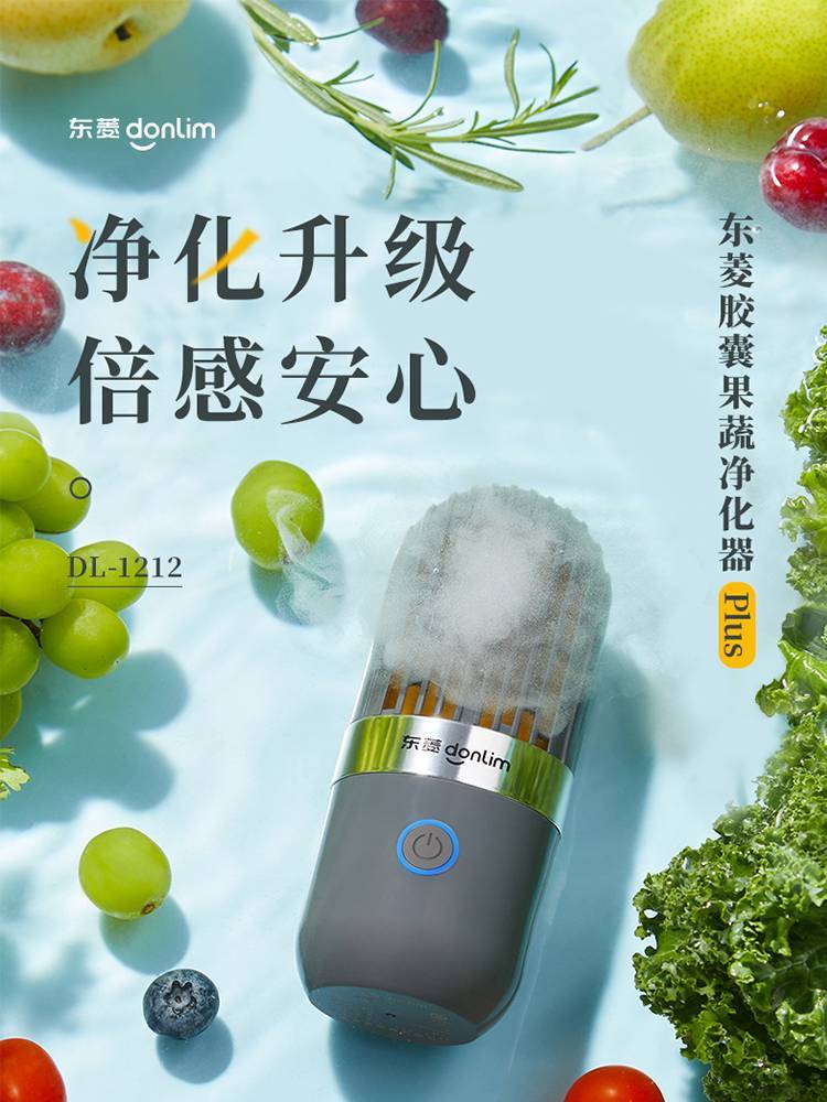东菱 胶囊果蔬清洗机蔬菜水果食材净化机器无线便携 升级款DL-1212 钛金灰