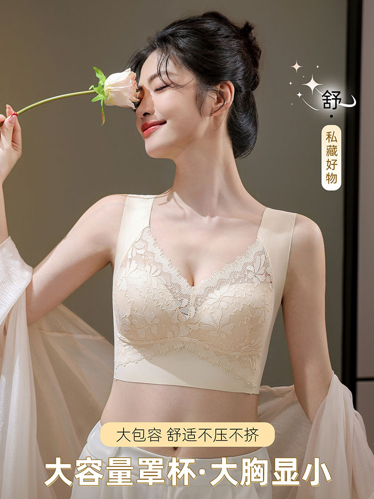 【2件超值组/200斤内穿】新款蕾丝轻薄提托大胸显小透气内衣·肤色+墨兰