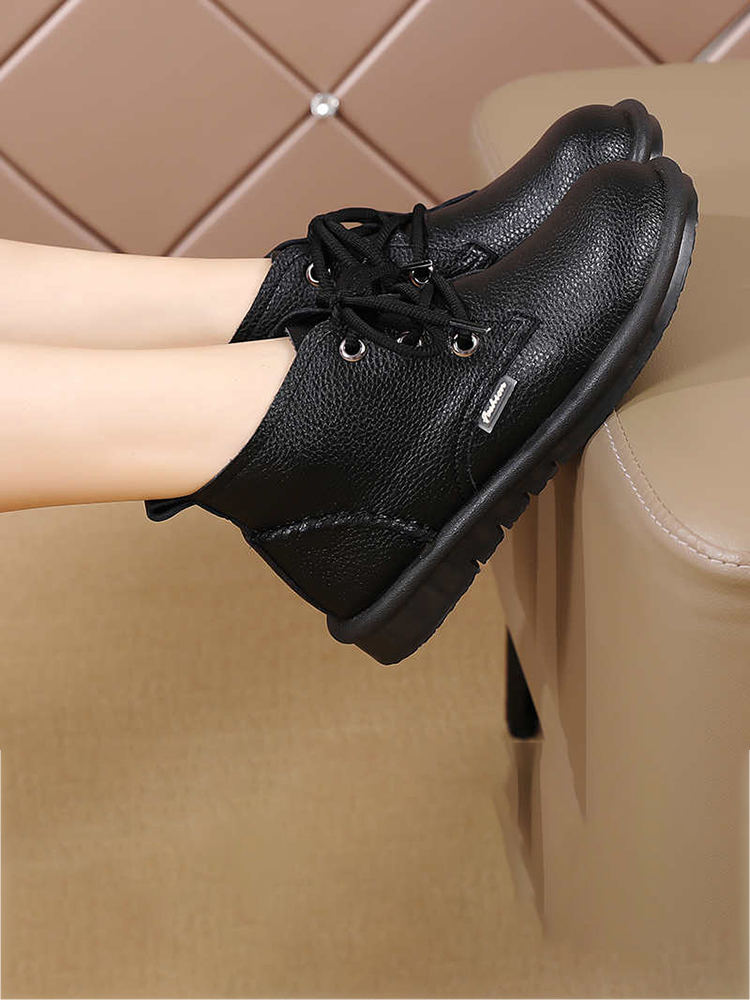 真皮加绒复古女鞋休闲加厚保暖时尚短靴AG-070·黑色单鞋