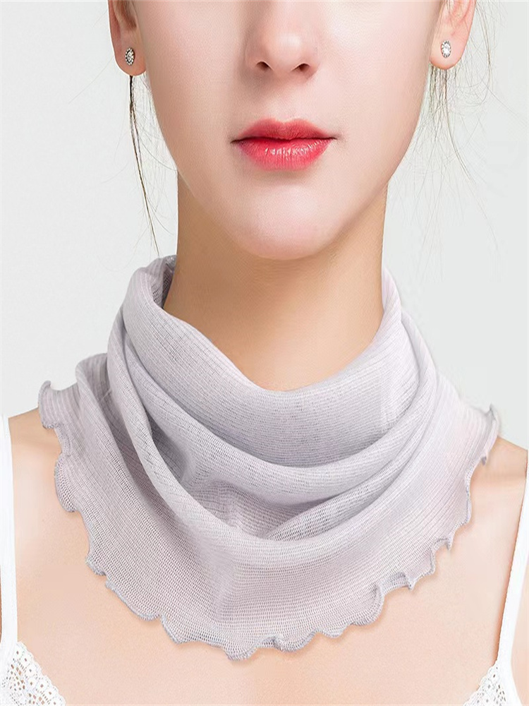 【优柔优】100 % 桑蚕丝防晒护颈假领子小丝巾 多色选择随意搭配（两个装）·银灰