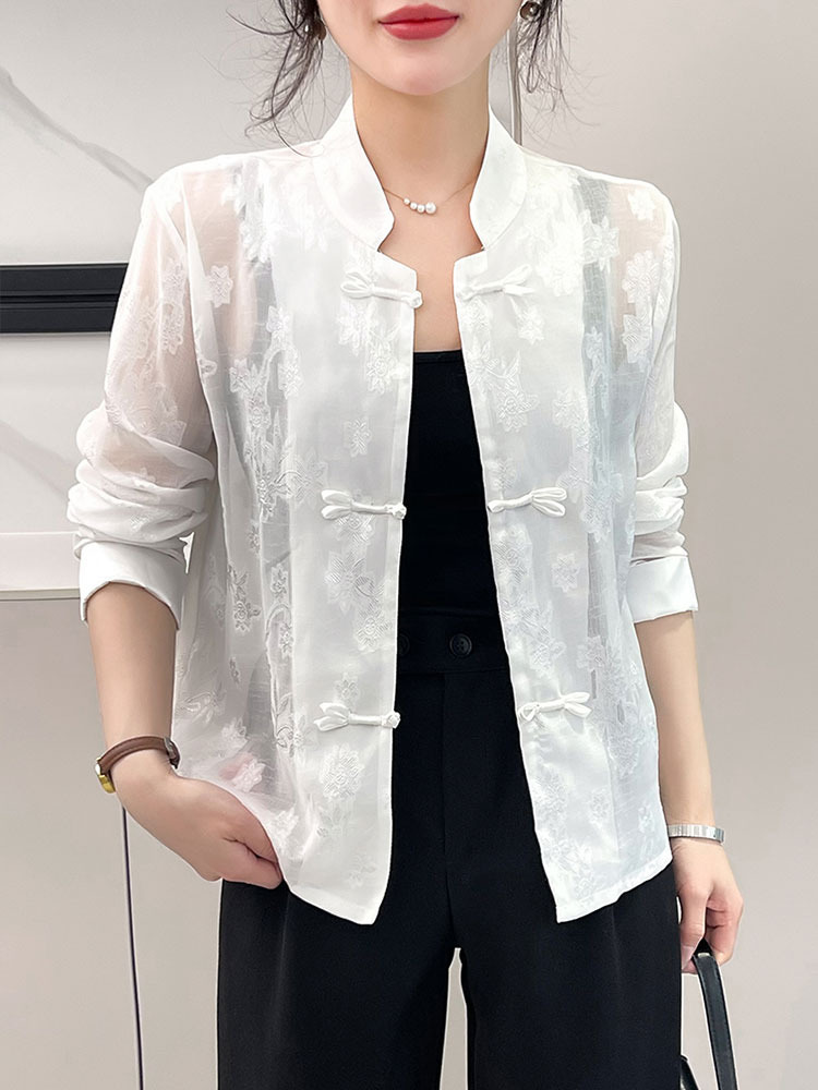 【爆款特价】新中式盘扣提花优雅防晒衣·白色