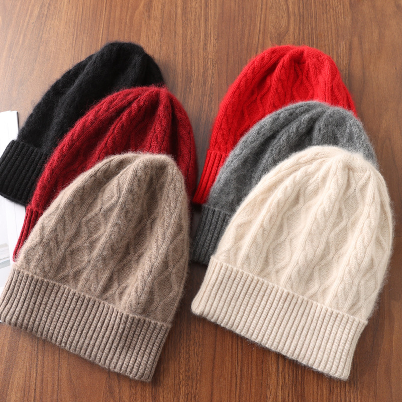 男女同款羊毛护耳防寒挡风保暖针织帽·酒红色