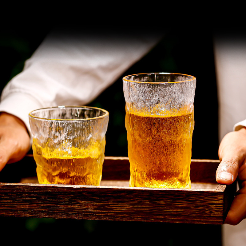 10只冰川锤纹杯日式透明玻璃杯水杯果汁咖啡杯啤酒杯(矮款300ml  高款350m)l
