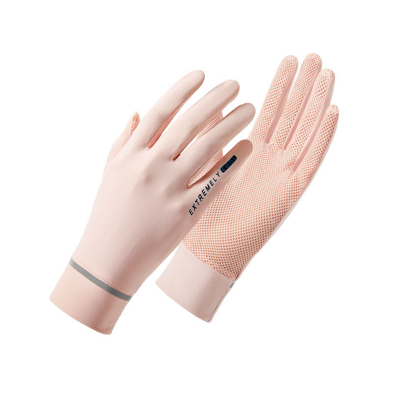 夏季防晒手套女翻盖露指户外电动车网眼透气防紫外线薄款冰丝手套·139翻盖粉色，