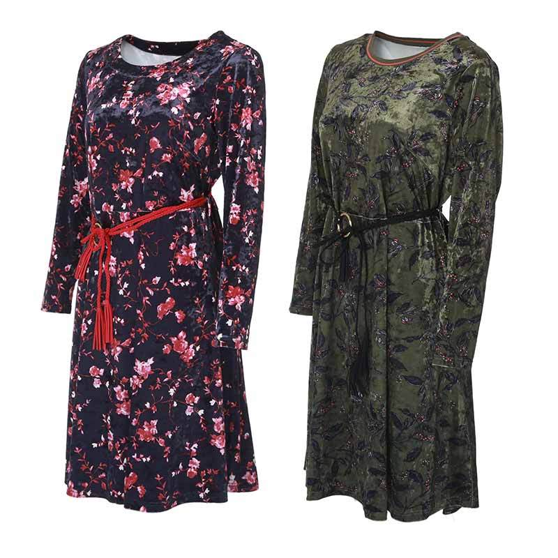 南绣芳烧花金丝绒连衣裙