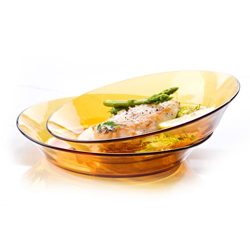 多莱斯（DURALEX）家用欧式玻璃盘深盘菜盘饺子盘2只装·琥珀色