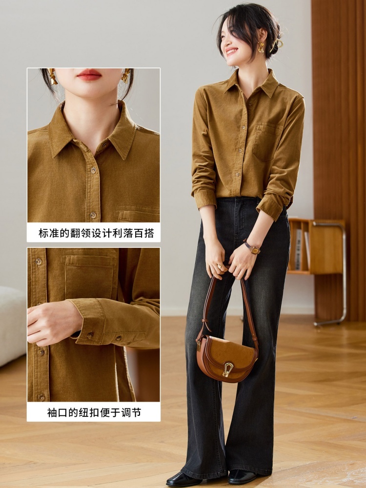 【加厚纯棉】可风各高级感灯芯绒衬衫510531·橘红色