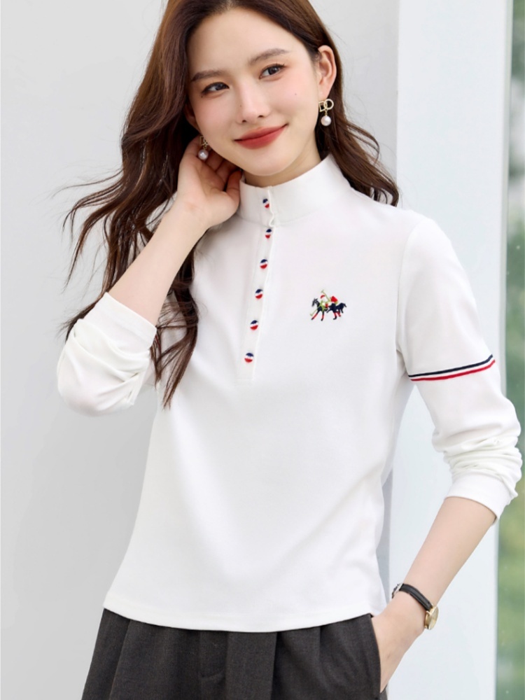 【92精梳棉】轩凌子刺绣立领长袖T恤XS92613004·安可拉红