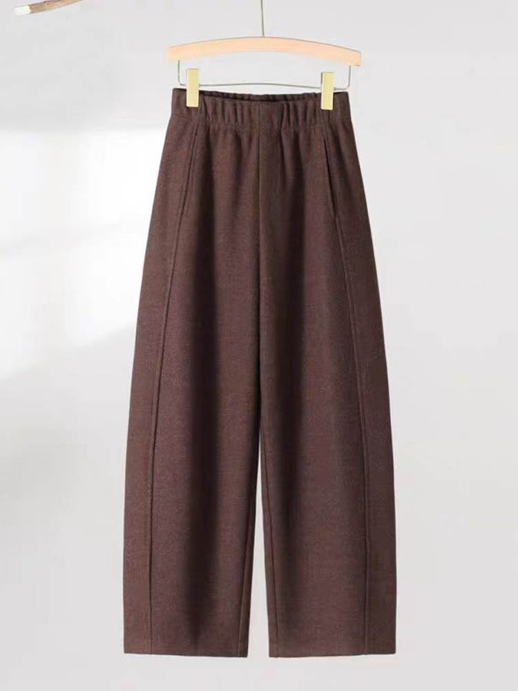 秋冬加厚羊绒休闲高腰显瘦宽松大阔腿裤萝卜裤·咖色