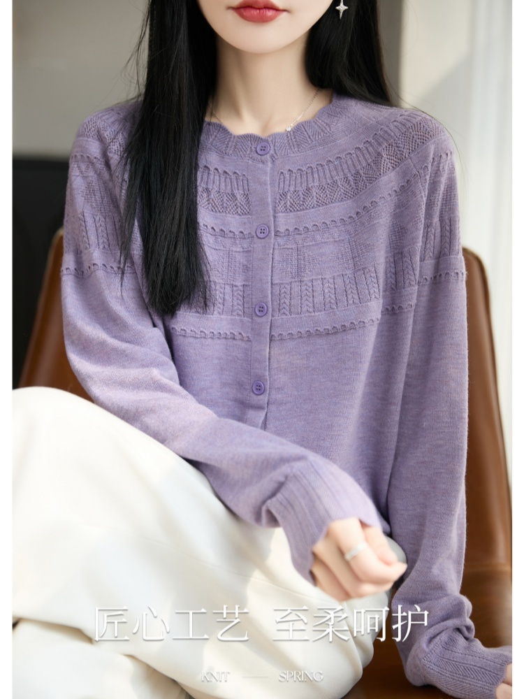 【精纺羊毛】特舒精美镂空钩花开衫TS-484·米白色