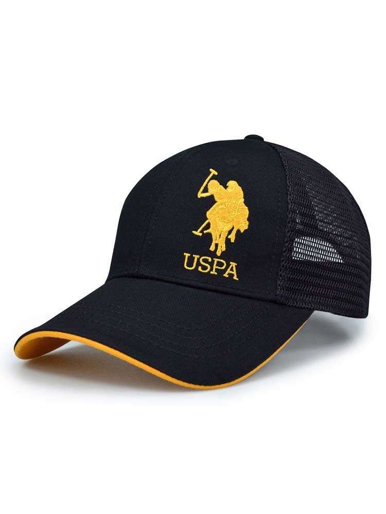 U.S.POLO ASSN.情侣硬顶半网款透气遮阳棒球帽050·黑色金标