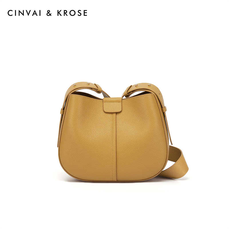 CinvaiKrose 牛皮包包包包斜挎包女小圆包百搭单肩包女包B6443·黄色