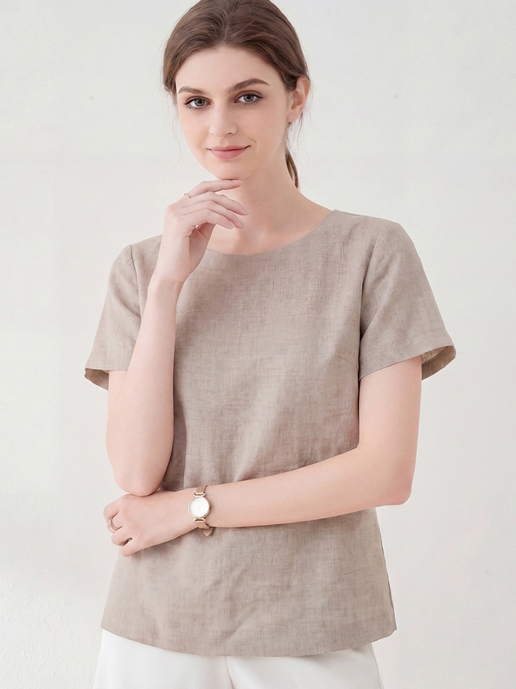 鳄鱼恤女士100汉麻短袖·原麻色