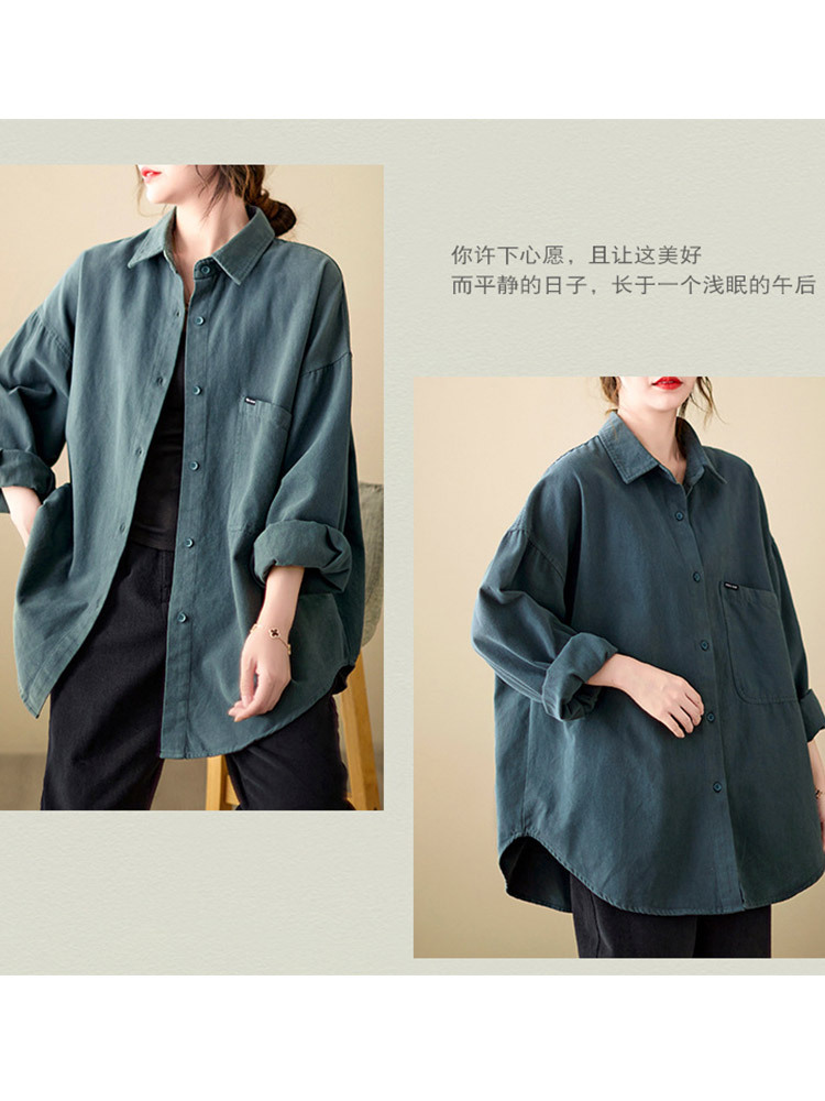 新款棉质宽松大码简约百搭外套衬衣·咖啡色