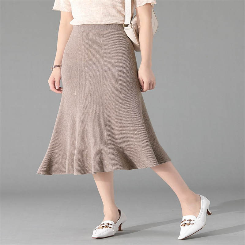 沃丽蔓 高订款时尚羊毛经典鱼尾半身裙-235225008·米驼